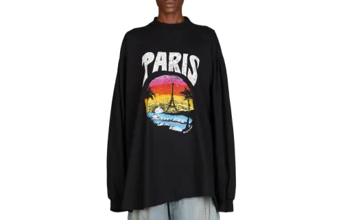 Balenciaga SS24 Drop Shoulder Sleeve T Shirt Women's Black Regular Fit