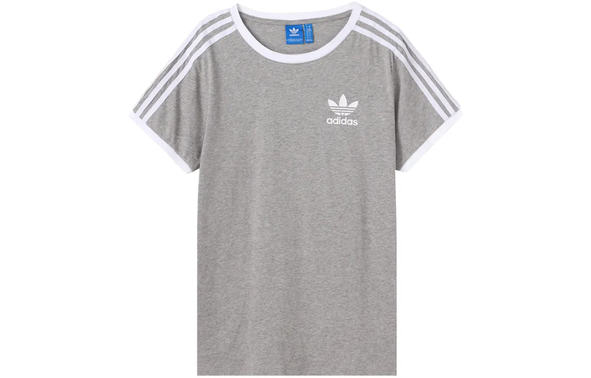Adidas Originals 3 Stripes Set in Sleeve T Shirt Women's Gray