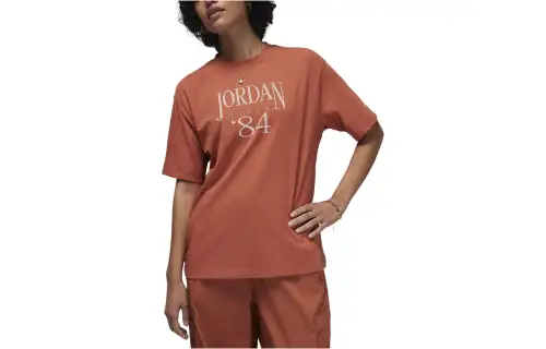 Jordan T Shirts Women's Orange Crew Neck Moderate Straight Fit