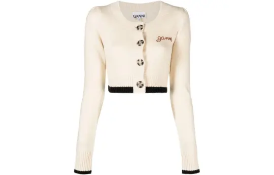 GANNI Cropped Round neck Cardigan