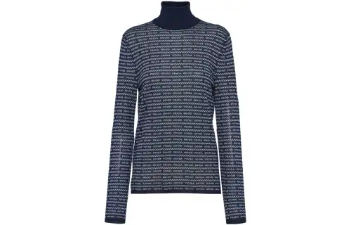 PRADA Sweaters Women's Marine Blue Stand Collar Moderate Other