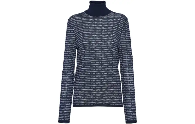 PRADA Sweaters Women's Marine Blue Stand Collar Moderate Other