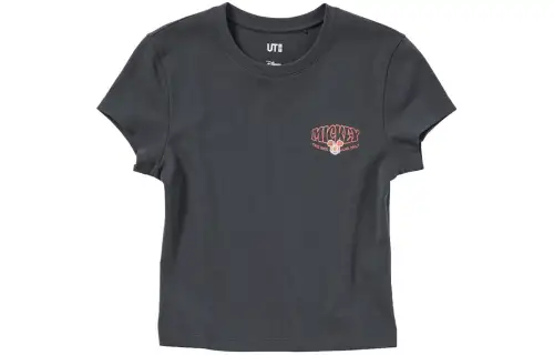 UNIQLO X Disney Co Brand T Shirts Women's Dark Gray Crew Neck Moderate Straight Fit
