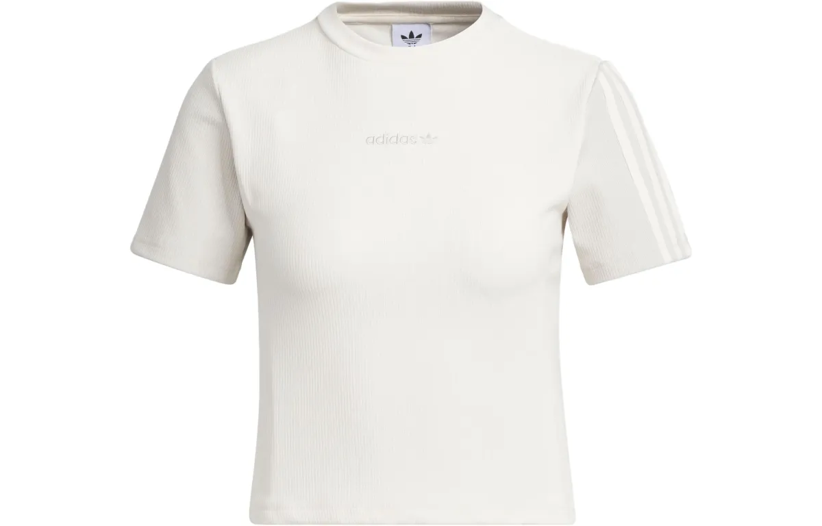 Adidas Originals Crop Tops Women's Pink White Crew Neck Moderate