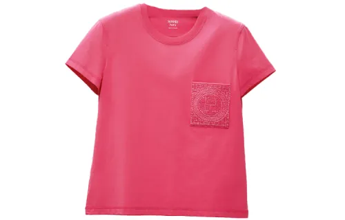 HERMES T Shirts Women's Pink Crew Neck