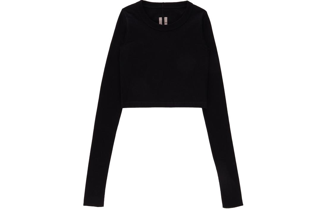 RICK OWENS /RO solid color cotton slim long sleeve SS24 T-shirt women's black