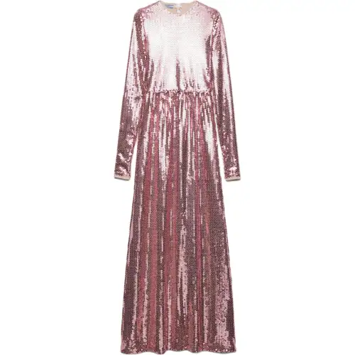 PRADA Long Sleeved Dress Women's Green Peach Pink