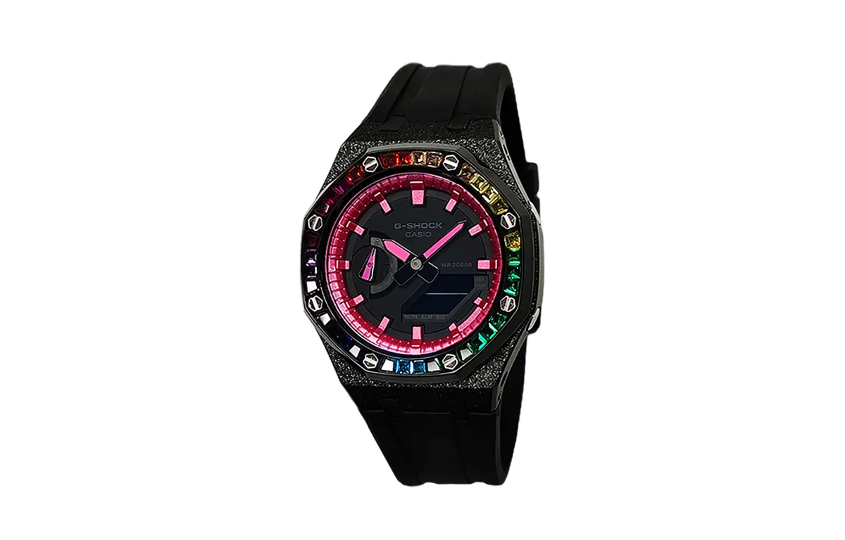 CASIO Custom Collection Electronic Movement Fluoroelastomer Strap Watch Men's Watches Black Dial