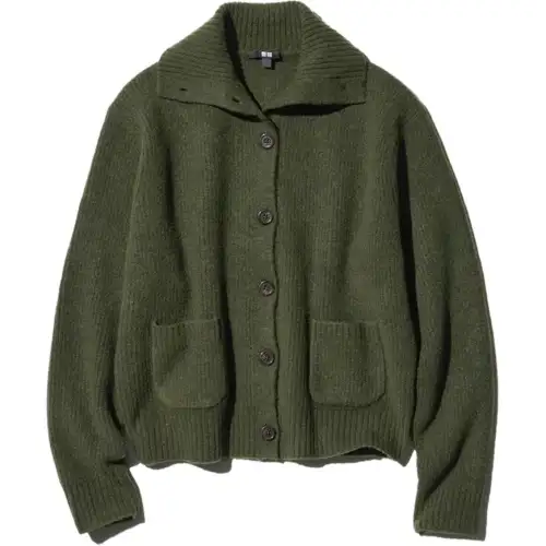 UNIQLO Sweaters Women's Olive Lapel Moderate Cardigan