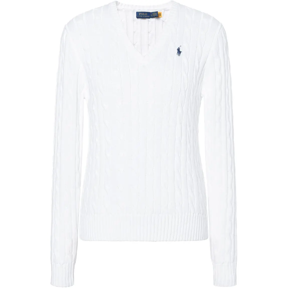 Polo Ralph Lauren Cable-Knit Cotton V-Neck Sweater Knitwear Standard Women's White