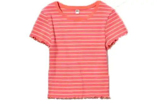 UNIQLO Crop Tops Women's Pink Orange Crew Neck Moderate