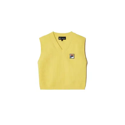 FILA Tank Tops Women's Yellow V Neck Moderate Halter Neck