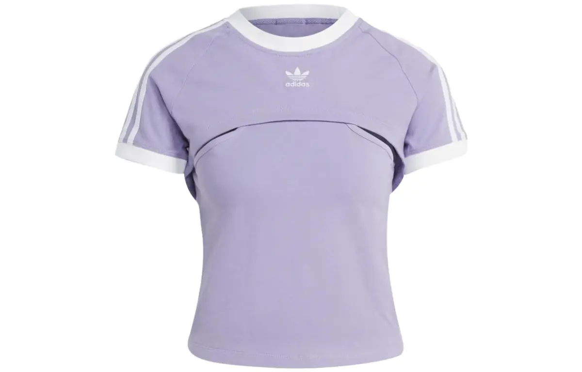 Adidas Originals Crop Tops Women's Light Purple Crew Neck Moderate