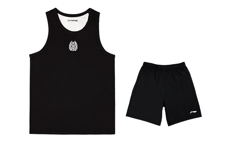 Li Ning, double-sided vest with a round collar sleevless, basketball shorts, black set, mid rise, men's style