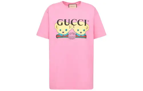GUCCI Drop Shoulder Sleeve T Shirt Women's Pink