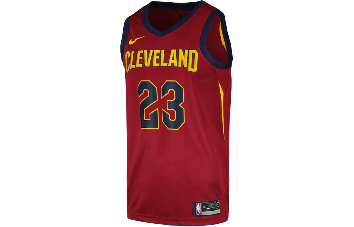 Nike Basketball Jersey Cleveland Cavaliers, LeBron James SW Embroidery Fan Edition Men's Burgundy