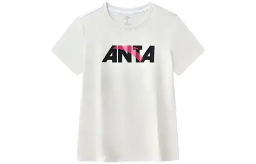 ANTA T Shirts Women's White Crew Neck Moderate Straight Fit