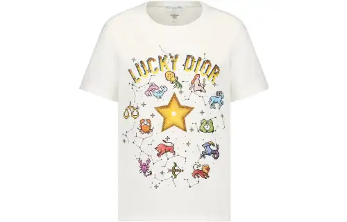 DIOR T Shirts Women's Ecru Crew Neck Moderate Straight Fit