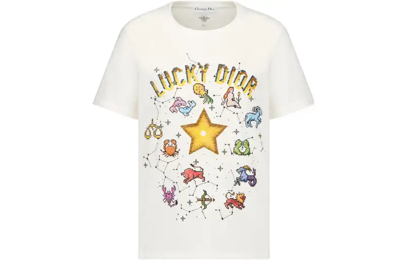 DIOR T Shirts Women's Ecru Crew Neck Moderate Straight Fit