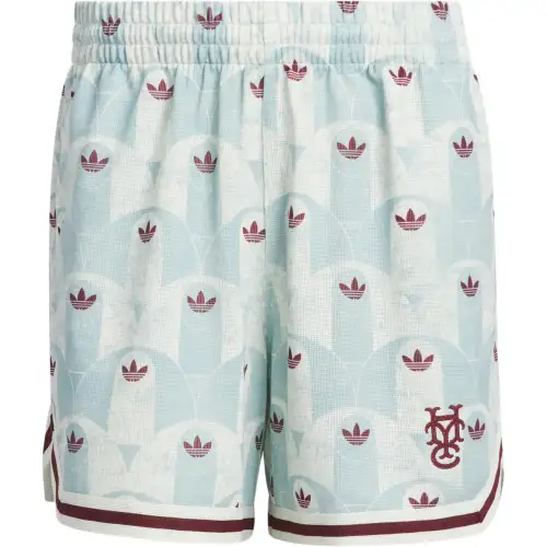 Adidas Originals x HOOP YORK CITY ALLOVER PRINT Sports Shorts Unisex Ivory White/Textured Green/Dark Red