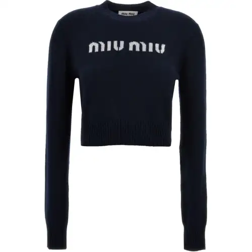 MIU MIU Logo Intarsia Crewneck Knitted Jumper