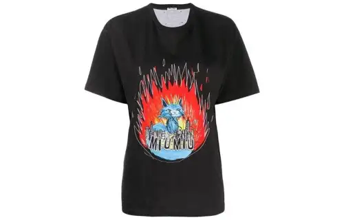 MIU MIU T Shirts Women's Black Crew Neck Moderate Straight Fit