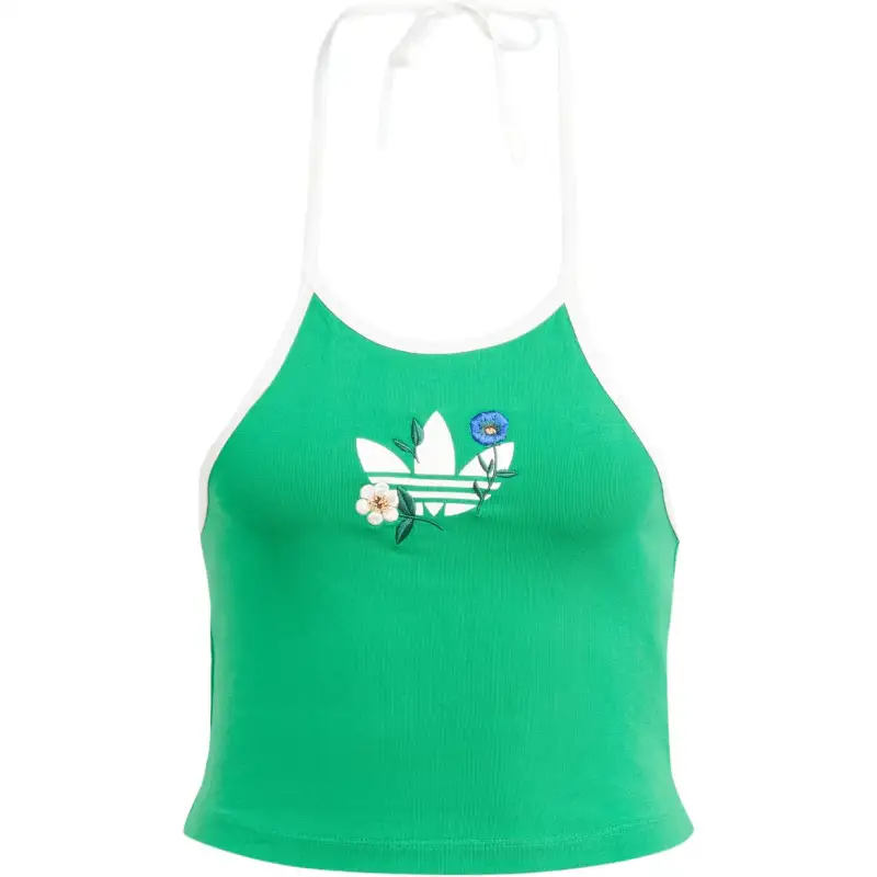 Adidas Originals Fashion Graphics Floral Halter Neck Top Crop Top Women's Green