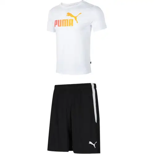 PUMA Casual Sportswear Men's Set White Top+Black Shorts Crew Neck Moderate
