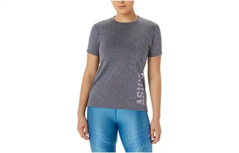 ASICS T Shirts Women's Gray Crew Neck Moderate Straight Fit
