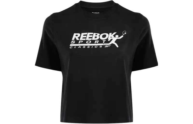 Reebok T Shirts Women's Black Crew Neck Moderate Straight Fit