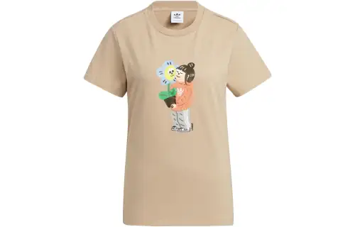 Adidas Originals Set in Sleeve T Shirt Women's Khaki Brown