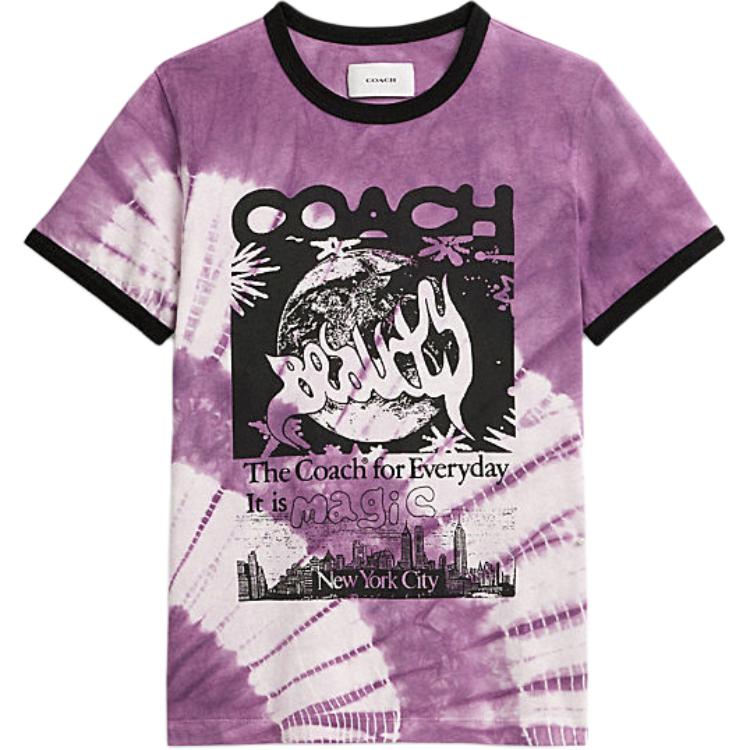 COACH SS24 Letter Print Crew Neck Short Sleeved T Shirt Women's Purple