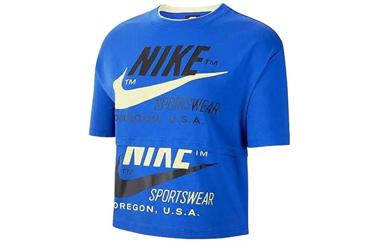 Nike T-Shirts Women's Blue Crew Neck Moderate Straight Fit