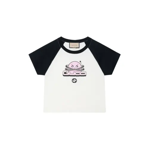 GUCCI T Shirts Women's Ecru Crew Neck Moderate Straight Fit