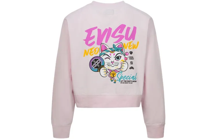 EVISU T Shirts Women's Pink Crew Neck Moderate Straight Fit