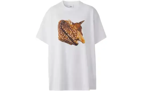 Burberry SS22 Deer Print Crew Neck Casual Short Sleeved T Shirt Women's White