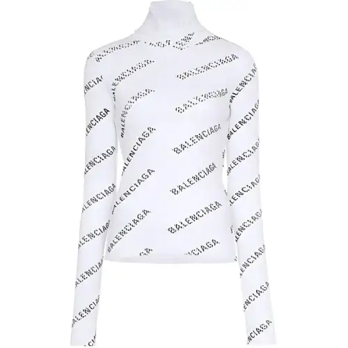 Balenciaga Roll Neck Logo Sweater 'White'
