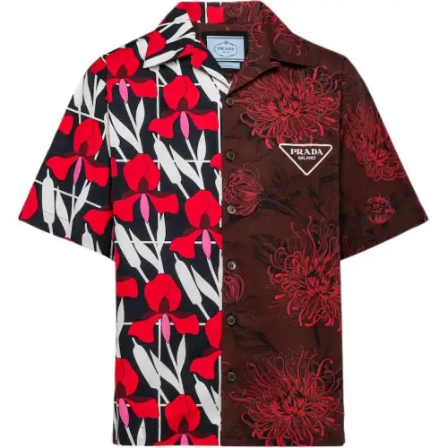 PRADA Shirts Men's Red Lapel Moderate Other