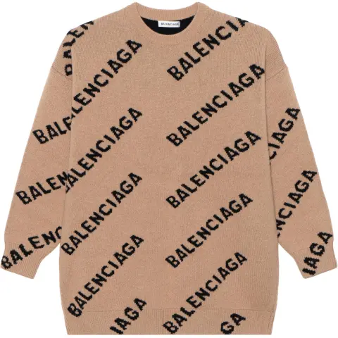 Balenciaga All Over Logo Crewneck 'Beige/Black'