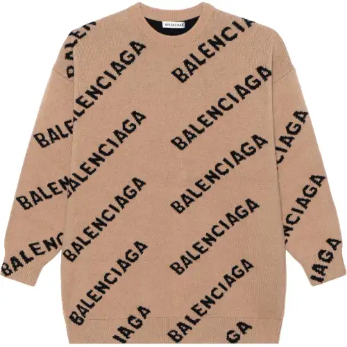 Balenciaga All Over Logo Crewneck 'Beige/Black'