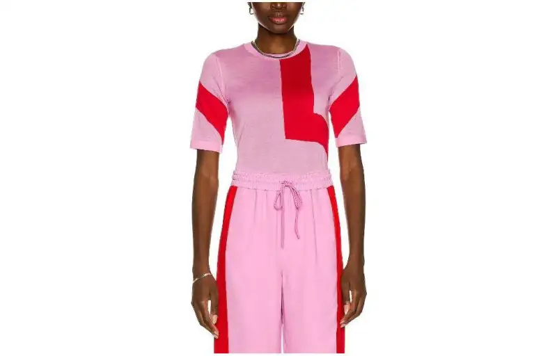 Burberry T Shirts Women's Pink Crew Neck Moderate Straight Fit