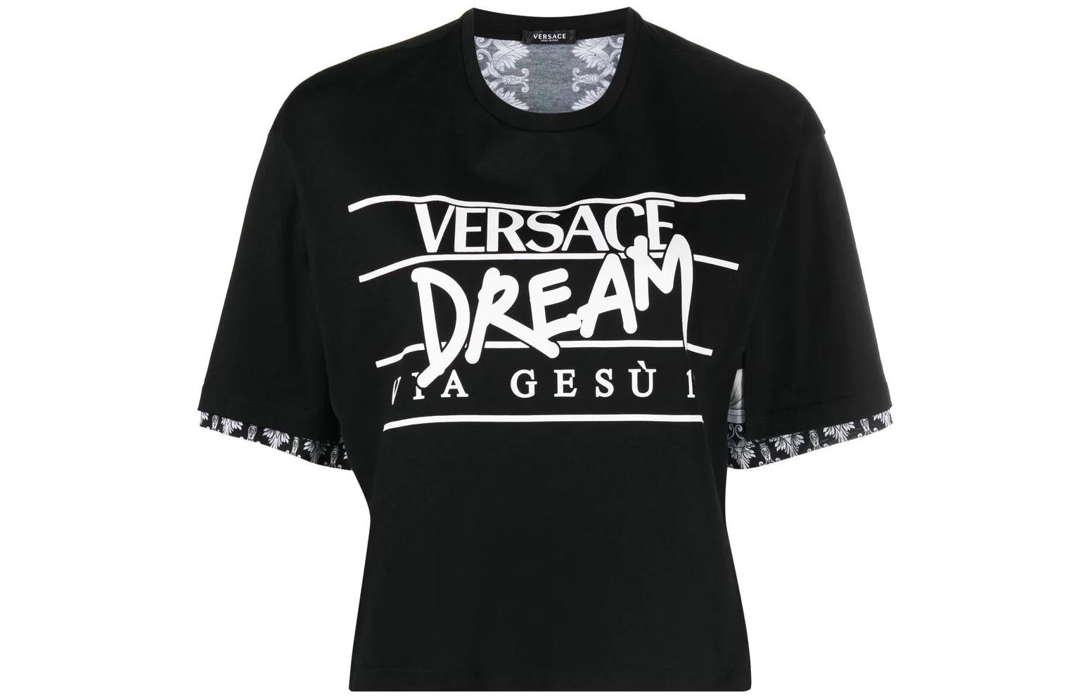 Женская футболка Versace FW22 Silver Baroque (черная)