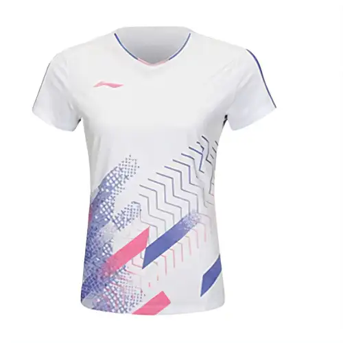 Li Ning T Shirts Women's White V Neck Moderate Straight Fit