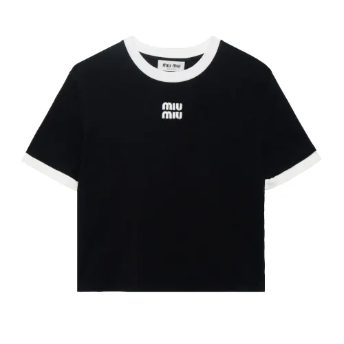 MIU MIU SS22 Letter Logo Print Crew Neck Short Sleeved T Shirt Women's Black