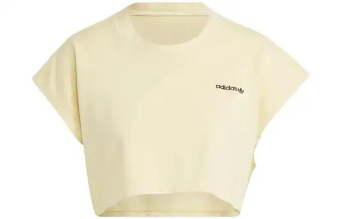 Adidas Originals Muscle Crop Tops Women's Yellow Crew Neck Moderate