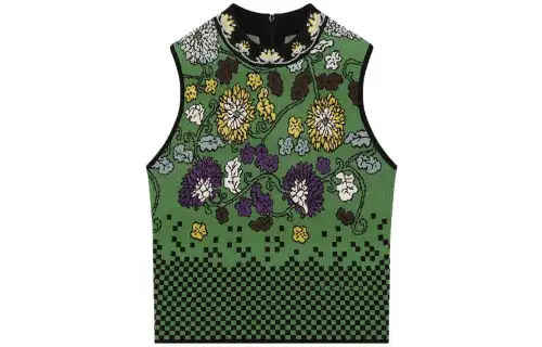 【Zoomed ImageryPrevious Season】mock-neck floral intarsia-knit vest