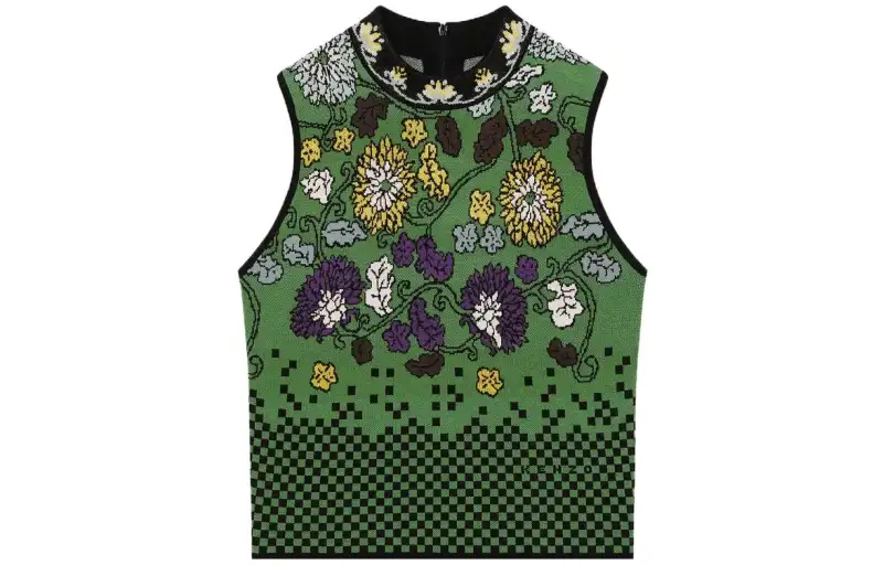 【Zoomed ImageryPrevious Season】mock-neck floral intarsia-knit vest