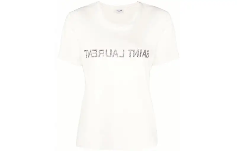 SAINT LAURENT Reverse Logo T Shirt Natural