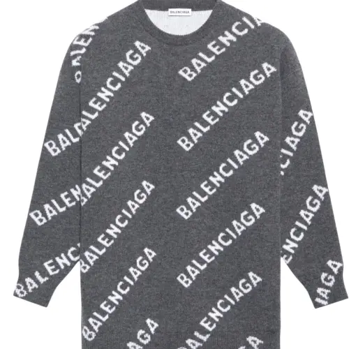 Balenciaga All Over Logo Wool Crewneck 'Dark Grey/White'