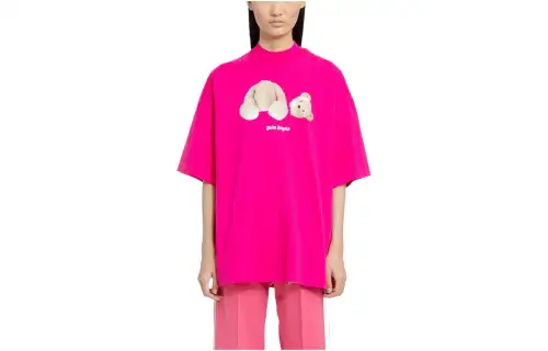 PALM ANGELS T Shirts Women's Rose Red Crew Neck Moderate Straight Fit